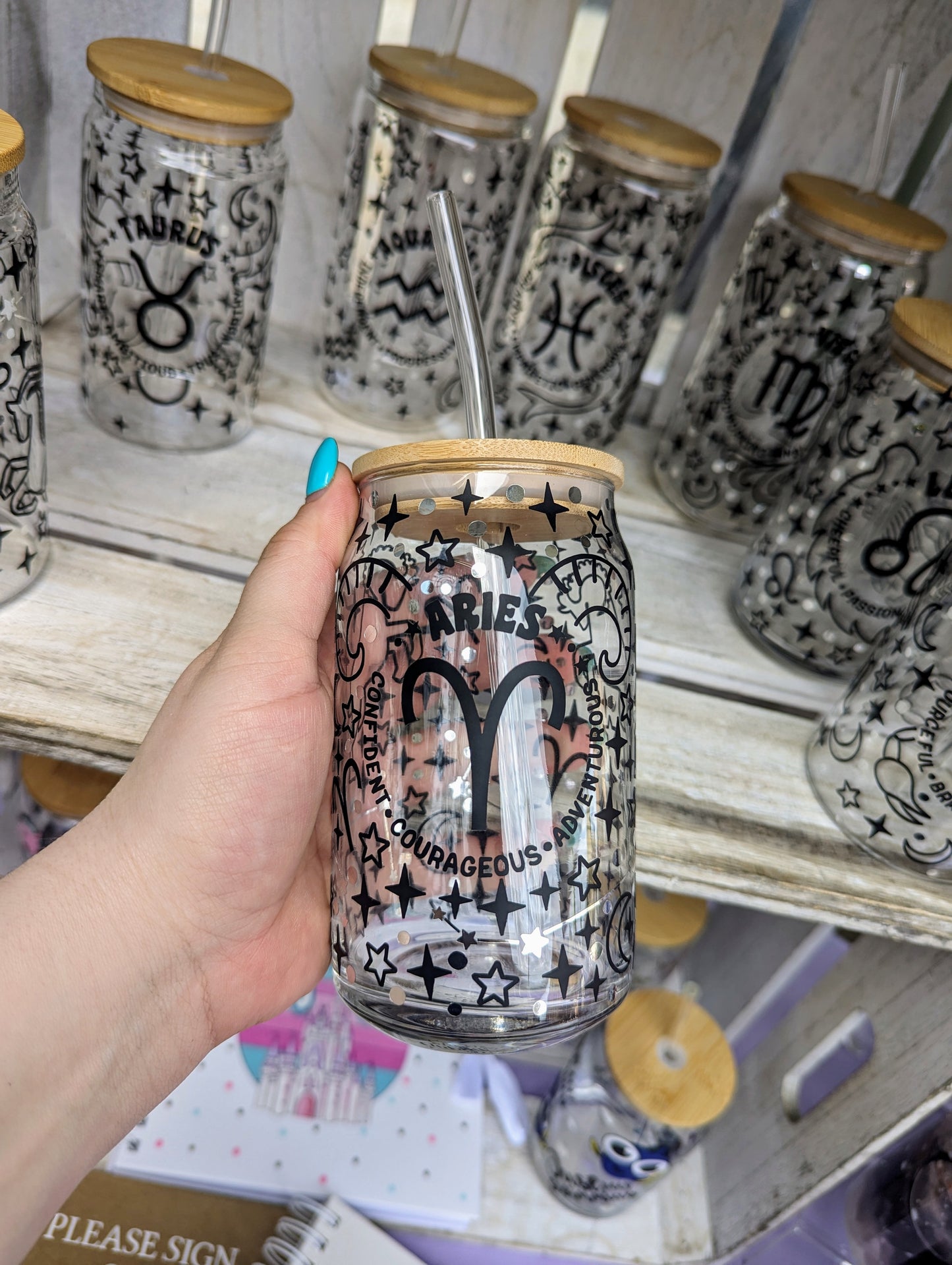 Horoscope themed Glass Bamboo Can