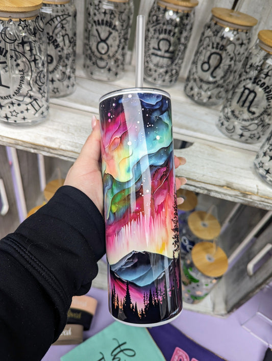 Northern Lights themed Steel Tumbler