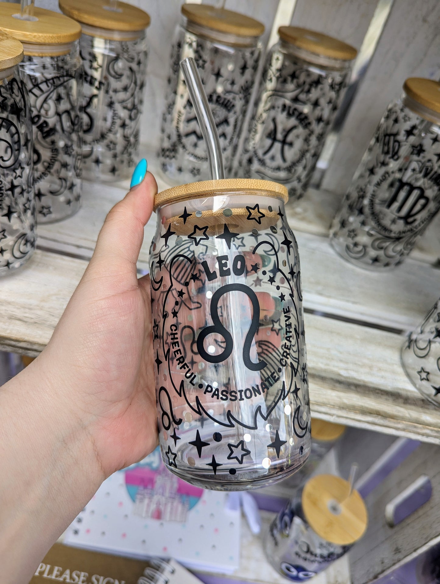 Horoscope themed Glass Bamboo Can