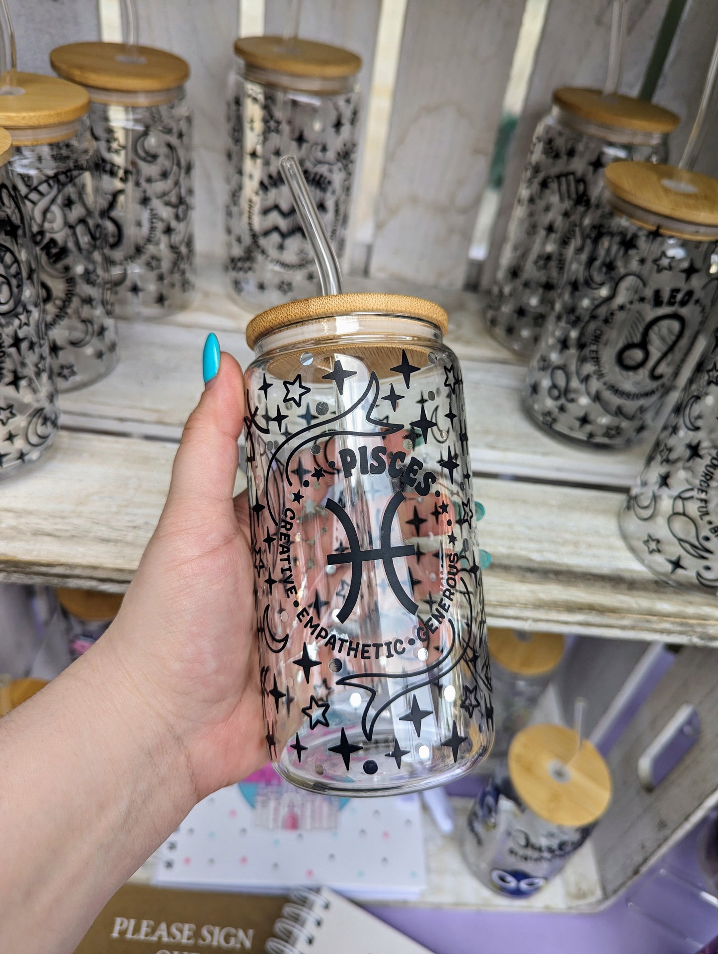 Horoscope themed Glass Bamboo Can