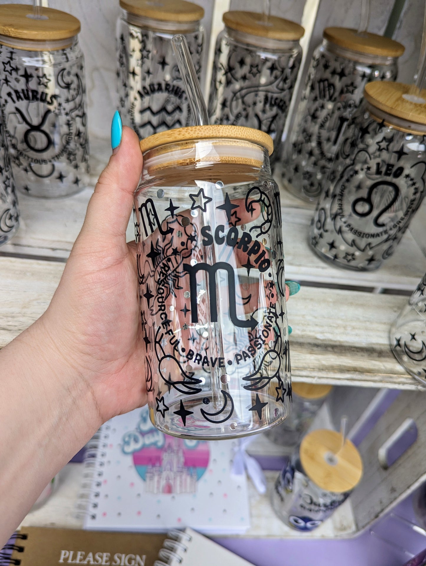 Horoscope themed Glass Bamboo Can