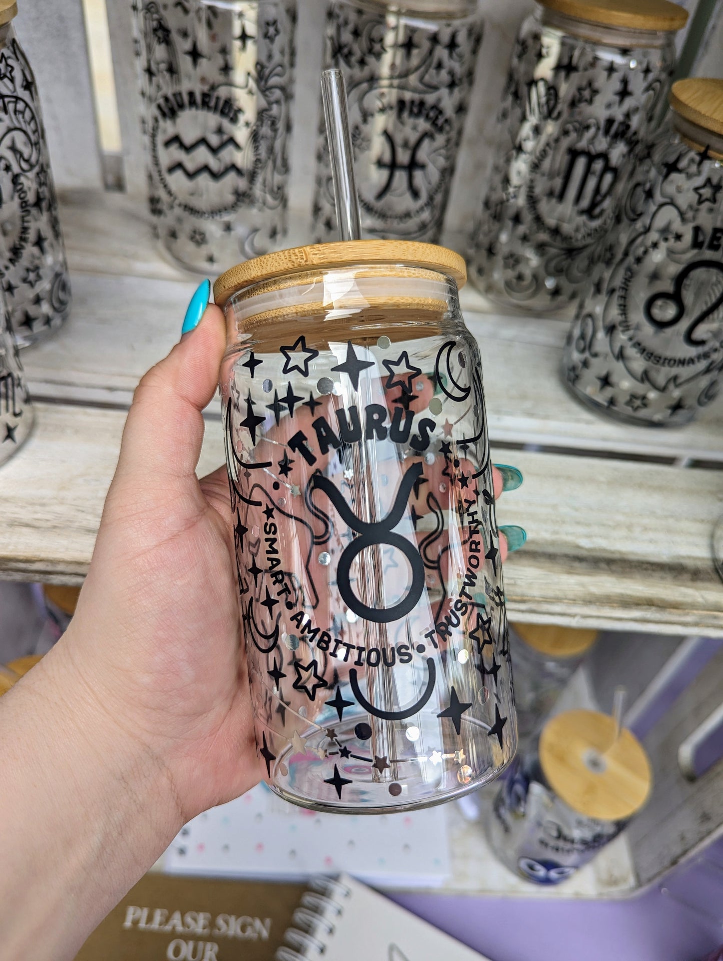 Horoscope themed Glass Bamboo Can