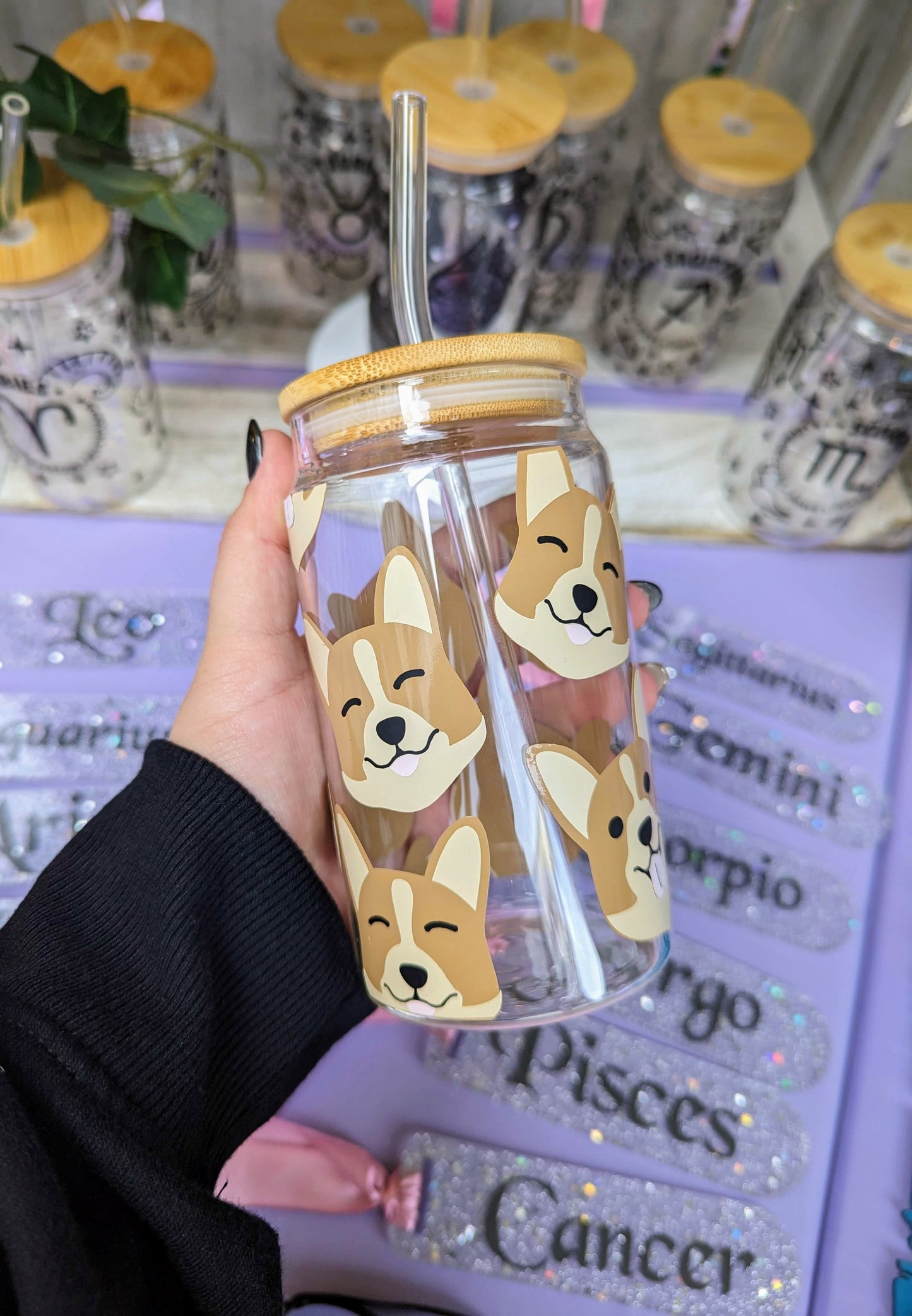 Corgi themed Bamboo glass Can